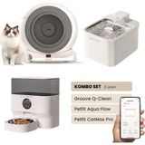 Groove Q-Clean Akıllı Otomatik Kedi Tuvaleti Gri - Petfit Aqua Flow Akıllı Bataryalı Su Pınarı Çeşmesi + Petfit Catmax Pro Akıllı Otomatik Mama Kabı Bundle - 53 x 41 x 41 cm - Beyaz - Gri
