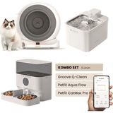 Groove Q-Clean Akıllı Otomatik Kedi Tuvaleti Gri - Petfit Aqua Flow Akıllı Bataryalı Su Pınarı Çeşmesi + Petfit Catmax Pro Plus Akıllı Otomatik Mama Kabı Bundle - 53 x 41 x 41 cm - Beyaz - Gri