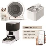 Groove Q-Clean Akıllı Otomatik Kedi Tuvaleti Gri - Petfit Aqua Flow Akıllı Bataryalı Su Pınarı Çeşmesi + Petfit Elevate x Akıllı Otomatik Mama Kabı Bundle - 53 x 41 x 41 cm - Beyaz - Gri