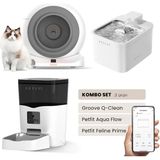 Groove Q-Clean Akıllı Otomatik Kedi Tuvaleti Gri - Petfit Aqua Flow Akıllı Bataryalı Su Pınarı Çeşmesi + Petfit Feline Prime Akıllı Otomatik Mama Kabı Bundle - 53 x 41 x 41 cm - Beyaz - Gri