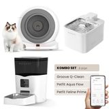Groove Q-Clean Akıllı Otomatik Kedi Tuvaleti Gri - Petfit Aqua Flow Akıllı Bataryalı Su Pınarı Çeşmesi + Petfit Feline Prime Akıllı Otomatik Mama Kabı Bundle