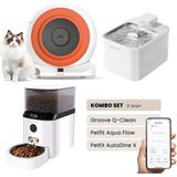Groove Q-Clean Akıllı Otomatik Kedi Tuvaleti Turuncu - Petfit Aqua Flow Akıllı Bataryalı Su Pınarı Çeşmesi + Petfit Autodine x Akıllı Otomatik Mama Kabı Bundle - 53 x 41 x 41 cm