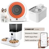 Groove Q-Clean Akıllı Otomatik Kedi Tuvaleti Turuncu - Petfit Aqua Flow Akıllı Bataryalı Su Pınarı Çeşmesi + Petfit Autodine x Plus Akıllı Otomatik Mama Kabı Bundle - 53 x 41 x 41 cm