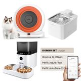 Groove Q-Clean Akıllı Otomatik Kedi Tuvaleti Turuncu - Petfit Aqua Flow Akıllı Bataryalı Su Pınarı Çeşmesi + Petfit AutoDine X Plus Akıllı Otomatik Mama Kabı Bundle