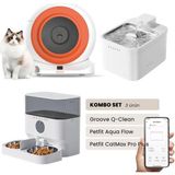 Groove Q-Clean Akıllı Otomatik Kedi Tuvaleti Turuncu - Petfit Aqua Flow Akıllı Bataryalı Su Pınarı Çeşmesi + Petfit Catmax Pro Plus Akıllı Otomatik Mama Kabı Bundle - 53 x 41 x 41 cm