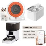 Groove Q-Clean Akıllı Otomatik Kedi Tuvaleti Turuncu - Petfit Aqua Flow Akıllı Bataryalı Su Pınarı Çeşmesi + Petfit Elevate x Akıllı Otomatik Mama Kabı Bundle - 53 x 41 x 41 cm