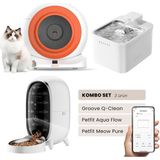 Groove Q-Clean Akıllı Otomatik Kedi Tuvaleti Turuncu - Petfit Aqua Flow Akıllı Bataryalı Su Pınarı Çeşmesi + Petfit Meow Pure Akıllı Otomatik Mama Kabı Bundle - 53 x 41 x 41 cm