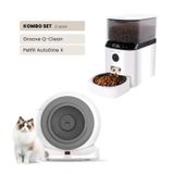 Groove Q-Clean Wi-Fi Akıllı Otomatik Kedi Tuvaleti Gri + Petfit AutoDine X 5L Wi-Fi Kameralı Akıllı Otomatik Mama Kabı Besleme Ünitesi Bundle
