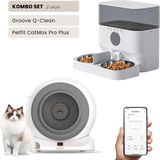 Groove Q-Clean Wi-Fi Akıllı Otomatik Kedi Tuvaleti Gri + Petfit Catmax Pro Plus 5l Wi-Fi Kameralı Akıllı Otomatik Mama Kabı Besleme Ünitesi Bundle - 53 x 41 x 41 cm - Beyaz - Gri