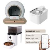 Groove Ti+ Akıllı Otomatik Kedi Tuvaleti Kahverengi - Petfit Aqua Flow Akıllı Bataryalı Su Pınarı Çeşmesi + Petfit AutoDine X Akıllı Otomatik Mama Kabı Bundle