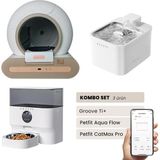 Groove Ti+ Akıllı Otomatik Kedi Tuvaleti Kahverengi - Petfit Aqua Flow Akıllı Bataryalı Su Pınarı Çeşmesi + Petfit Catmax Pro Akıllı Otomatik Mama Kabı Bundle - 53 x 41 x 41 cm