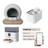Groove Ti+ Akıllı Otomatik Kedi Tuvaleti Kahverengi - Petfit Aqua Flow Akıllı Bataryalı Su Pınarı Çeşmesi + Petfit CatMax Pro Akıllı Otomatik Mama Kabı Bundle