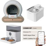 Groove Ti+ Akıllı Otomatik Kedi Tuvaleti Kahverengi - Petfit Aqua Flow Akıllı Bataryalı Su Pınarı Çeşmesi + Petfit Catmax Pro Plus Akıllı Otomatik Mama Kabı Bundle - 53 x 41 x 41 cm