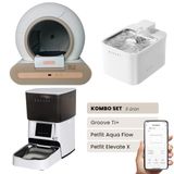 Groove Ti+ Akıllı Otomatik Kedi Tuvaleti Kahverengi - Petfit Aqua Flow Akıllı Bataryalı Su Pınarı Çeşmesi + Petfit Elevate X Akıllı Otomatik Mama Kabı Bundle