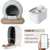 Groove Ti+ Akıllı Otomatik Kedi Tuvaleti Kahverengi - Petfit Aqua Flow Akıllı Bataryalı Su Pınarı Çeşmesi + Petfit Meow Pure Akıllı Otomatik Mama Kabı Bundle - 53 x 41 x 41 cm