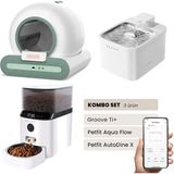 Groove Ti+ Akıllı Otomatik Kedi Tuvaleti Yeşil - Petfit Aqua Flow Akıllı Bataryalı Su Pınarı Çeşmesi + Petfit Autodine x Akıllı Otomatik Mama Kabı Bundle - 53 x 41 x 41 cm - Beyaz - Yeşil