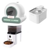 Groove Ti+ Akıllı Otomatik Kedi Tuvaleti Yeşil - Petfit Aqua Flow Akıllı Bataryalı Su Pınarı Çeşmesi + Petfit AutoDine X Akıllı Otomatik Mama Kabı Bundle
