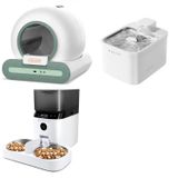 Groove Ti+ Akıllı Otomatik Kedi Tuvaleti Yeşil - Petfit Aqua Flow Akıllı Bataryalı Su Pınarı Çeşmesi + Petfit AutoDine X Plus Akıllı Otomatik Mama Kabı Bundle