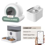 Groove Ti+ Akıllı Otomatik Kedi Tuvaleti Yeşil - Petfit Aqua Flow Akıllı Bataryalı Su Pınarı Çeşmesi + Petfit CatMax Pro Plus Akıllı Otomatik Mama Kabı Bundle