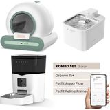 Groove Ti+ Akıllı Otomatik Kedi Tuvaleti Yeşil - Petfit Aqua Flow Akıllı Bataryalı Su Pınarı Çeşmesi + Petfit Feline Prime Akıllı Otomatik Mama Kabı Bundle - 53 x 41 x 41 cm - Beyaz - Yeşil