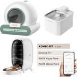 Groove Ti+ Akıllı Otomatik Kedi Tuvaleti Yeşil - Petfit Aqua Flow Akıllı Bataryalı Su Pınarı Çeşmesi + Petfit Meow Pure Akıllı Otomatik Mama Kabı Bundle - 53 x 41 x 41 cm - Beyaz - Yeşil