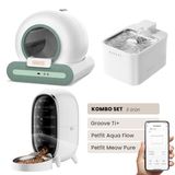 Groove Ti+ Akıllı Otomatik Kedi Tuvaleti Yeşil - Petfit Aqua Flow Akıllı Bataryalı Su Pınarı Çeşmesi + Petfit Meow Pure Akıllı Otomatik Mama Kabı Bundle