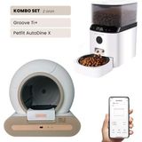Groove Ti+ Wi-Fi Akıllı Otomatik Kedi Tuvaleti Kahverengi + Petfit Autodine x 5l Wi-Fi Kameralı Akıllı Otomatik Mama Kabı Besleme Ünitesi Bundle - 53 x 41 x 41 cm