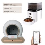 Groove Ti+ Wi-Fi Akıllı Otomatik Kedi Tuvaleti Kahverengi + Petfit AutoDine X 5L Wi-Fi Kameralı Akıllı Otomatik Mama Kabı Besleme Ünitesi Bundle