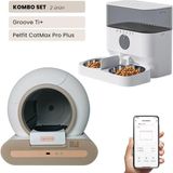 Groove Ti+ Wi-Fi Akıllı Otomatik Kedi Tuvaleti Kahverengi + Petfit Catmax Pro Plus 5l Wi-Fi Kameralı Akıllı Otomatik Mama Kabı Besleme Ünitesi Bundle - 53 x 41 x 41 cm