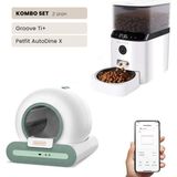 Groove Ti+ Wi-Fi Akıllı Otomatik Kedi Tuvaleti Yeşil + Petfit Autodine x 5l Wi-Fi Kameralı Akıllı Otomatik Mama Kabı Besleme Ünitesi Bundle - 53 x 41 x 41 cm - Beyaz - Yeşil