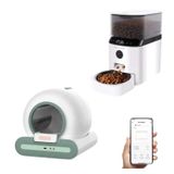 Groove Ti+ Wi-Fi Akıllı Otomatik Kedi Tuvaleti Yeşil + Petfit AutoDine X 5L Wi-Fi Kameralı Akıllı Otomatik Mama Kabı Besleme Ünitesi Bundle