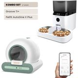 Groove Ti+ Wi-Fi Akıllı Otomatik Kedi Tuvaleti Yeşil + Petfit Autodine x Plus 5l Wi-Fi Kameralı Akıllı Otomatik Mama Kabı Besleme Ünitesi Bundle - 53 x 41 x 41 cm - Beyaz - Yeşil