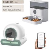Groove Ti+ Wi-Fi Akıllı Otomatik Kedi Tuvaleti Yeşil + Petfit Catmax Pro Plus 5l Wi-Fi Kameralı Akıllı Otomatik Mama Kabı Besleme Ünitesi Bundle - 53 x 41 x 41 cm - Beyaz - Yeşil