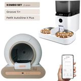 Groove Ti+Wi-Fi Akıllı Otomatik Kedi Tuvaleti Kahverengi + Petfit Autodine x Plus 5l Wi-Fi Kameralı Akıllı Otomatik Mama Kabı Besleme Ünitesi Bundle - 53 x 41 x 41 cm