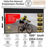 Groove Vizio Pro 100¨ Inch 220X125CM Blackout Işık Geçirmez Profesyonel Projeksiyon Perdesi +Canlı Renkler+Göz Koruması+Leke Tutmaz Projector - 100''Inch