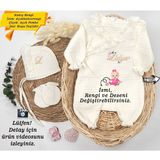 Gros Shop %100 Pamuk Organik 4 Katlı Müslin Kumaş 3'lü Hastane Çıkış Seti - Ekru
