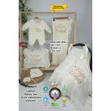 gros shop Müslin Yeni Doğan 4Katlı Organik %100Pamuk Kişiye Özgü Nakışlı Hastane Çıkış Seti (Çoklu Kalp-1)