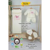 Gros Shop Müslin Yeni Doğan 4katlı Organik %100PAMUK Kişiye Özgü Nakışlı Hastane Çıkış Seti (Çoklu Kelebek-3) - Ekru - 0 - 3 Ay