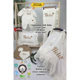 gros shop Müslin Yeni Doğan 4Katlı Organik %100Pamuk Kişiye Özgü Nakışlı Hastane Çıkış Seti-Kahverengi Kalpli