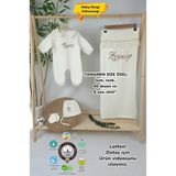 Gros Shop Müslin Yeni Doğan 4katlı Organik %100PAMUK Kişiye Özgü Nakışlı Hastane Çıkış Seti (Papatya-3) - Ekru - 0 - 3 Ay