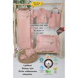 Gros Shop Müslin Yeni Doğan 4katlı Organik %100PAMUK Kişiye Özgü Nakışlı Hastane Çıkış Seti (Pudra Papatyalı) - Ekru - 0 - 3 Ay