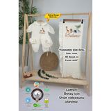 Gros Shop Müslin Yeni Doğan 4katlı Organik %100PAMUK Kişiye Özgü Nakışlı Hastane Çıkış Seti-Safari Model - Ekru - 0 - 3 Ay