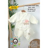 gros shop Müslin Yeni Doğan 4Katlı Organik %100Pamuk Kişiye Özgü Nakışlı Hastane Çıkış Seti(Gökkuşağı Model-3)