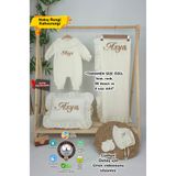 gros shop Müslin Yeni Doğan 4Katlı Organik %100Pamuk Kişiye Özgü Nakışlı Hastane Çıkış Seti(Papatya Model-4)