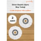 Grothe Döner Başlıklı (SPİN) Mop Yedek Paspas Başlığı - 2 Adet- Orijinal Microfiber Mop - Sık Doku