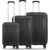 Ground Dikey Çizgili 3'lü Set Valiz 10728 - Siyah
