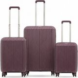 Ground Dikey Çizgili Sirius 3'lü Set Valiz 10728 - Berry