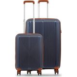 GROUND Sirius Gar 2'li Valiz Seti Büyük-Kabin - Denim Taba - 10728 - Mavi - Taba
