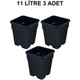 Grow Wizard Plastik Kare Saksı 11 Litre 3 Adet