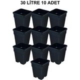 Grow Wizard Plastik Kare Saksı 30 Litre 10 Adet - Siyah